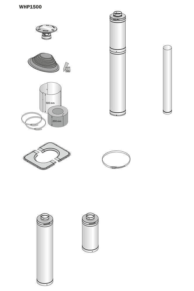 Edelstahlschornstein WHP1500 in Silber (mit Zubehörsatz)